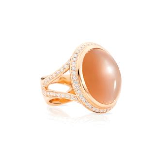 CUSHION Ring small Brauner Mondstein mit Diamant Pavé