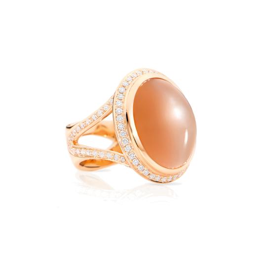 Tamara Comolli - CUSHION Ring small Brauner Mondstein mit Diamant Pavé